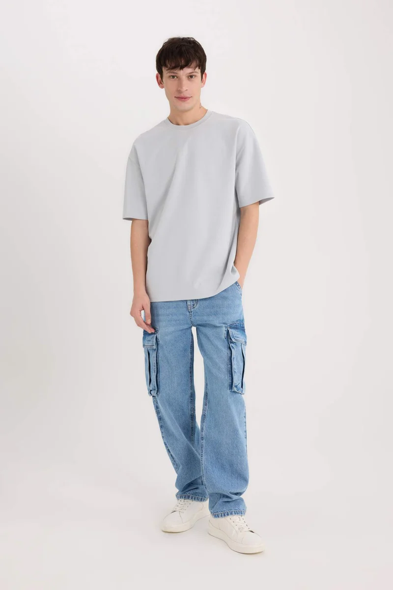ديفاكتو Oversize Crew Neck Short Sleeve Heavy Fabric T-Shirt