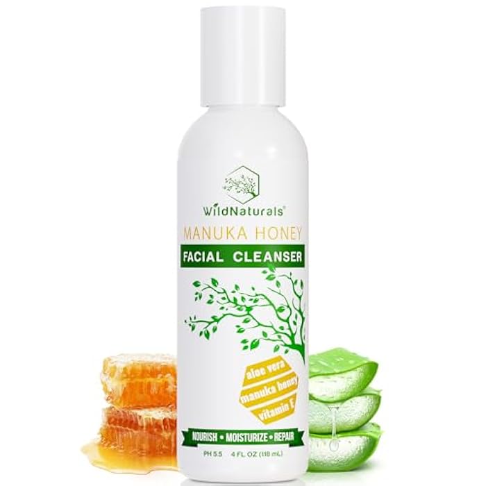 Wild Naturals Gentle Manuka Honey Face Wash - Eczema Facial Cleanser with Aloe Vera Extract, Hydrating & Soothing for Dry, Sensitive Skin - Repairs & Nourishes Irritated & Damaged Skin - Image 1