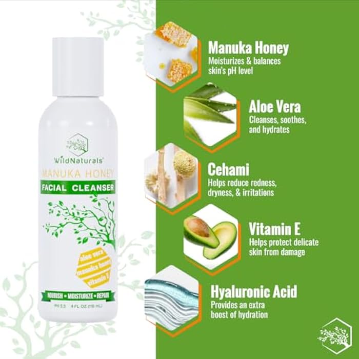 Wild Naturals Gentle Manuka Honey Face Wash - Eczema Facial Cleanser with Aloe Vera Extract, Hydrating & Soothing for Dry, Sensitive Skin - Repairs & Nourishes Irritated & Damaged Skin - Image 2