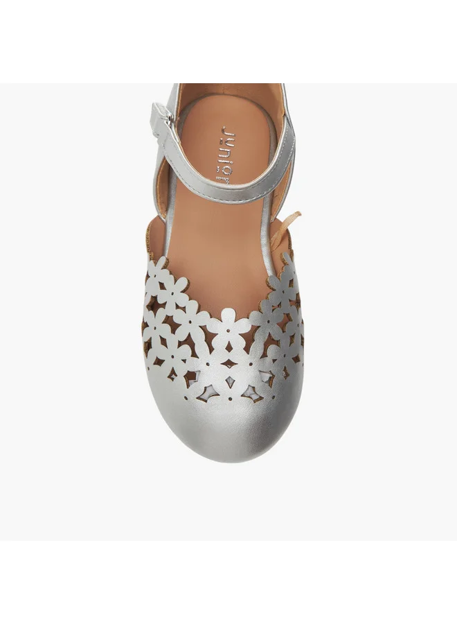 JUNIORS Girls Cut-Out Detail Ballerina Shoes with Hook and Loop Closure