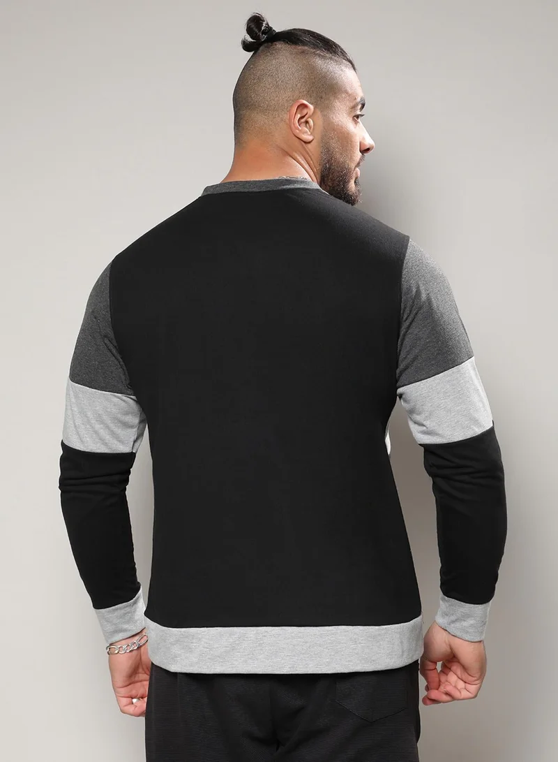 Instafab Plus  Men's Grey Colourblocked Regular Fit  Casual T-Shirt for Men | Best Price UAE