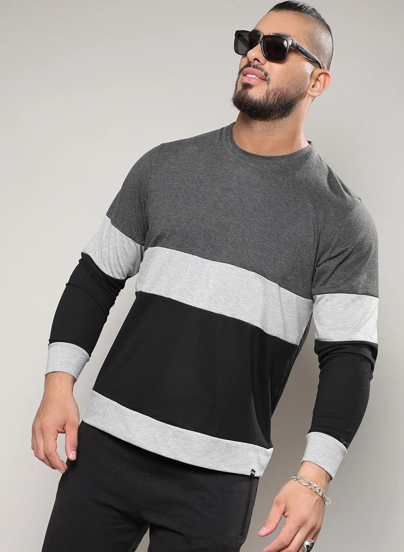 Instafab Plus Men's Grey Colourblocked Regular Fit  Casual T-Shirt