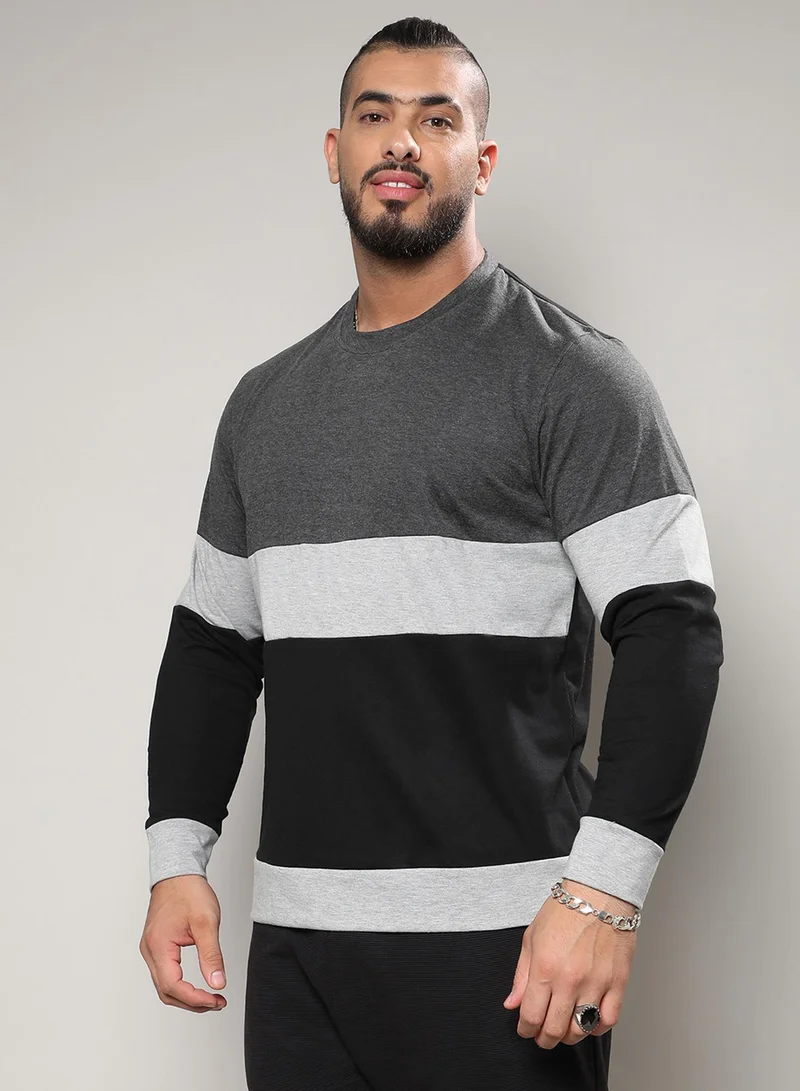 Instafab Plus  Men's Grey Colourblocked Regular Fit  Casual T-Shirt for Men | Best Price UAE