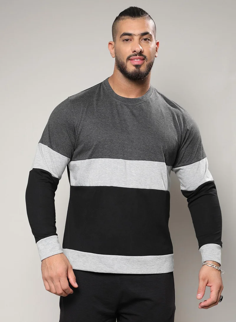 Instafab Plus Men's Grey Colourblocked Regular Fit  Casual T-Shirt