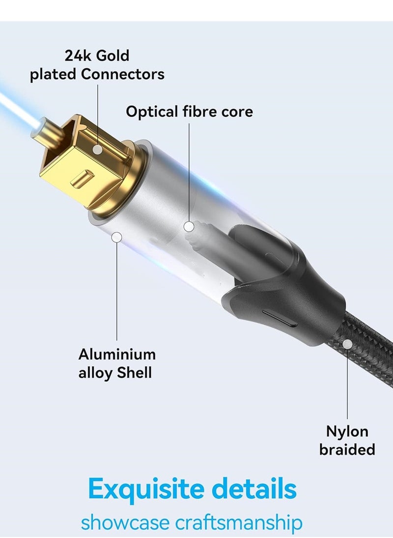 KASTWAVE - Digital Optical Audio Cable 3.3ft Nylon Braided Fiber, Slim Metal Case, Gold Plated Plug, Toslink Fiber Optic Audio Cable for Sound Bar TV PS4 S*msung Vizio Bose LG, 1 Pcs - Image 1