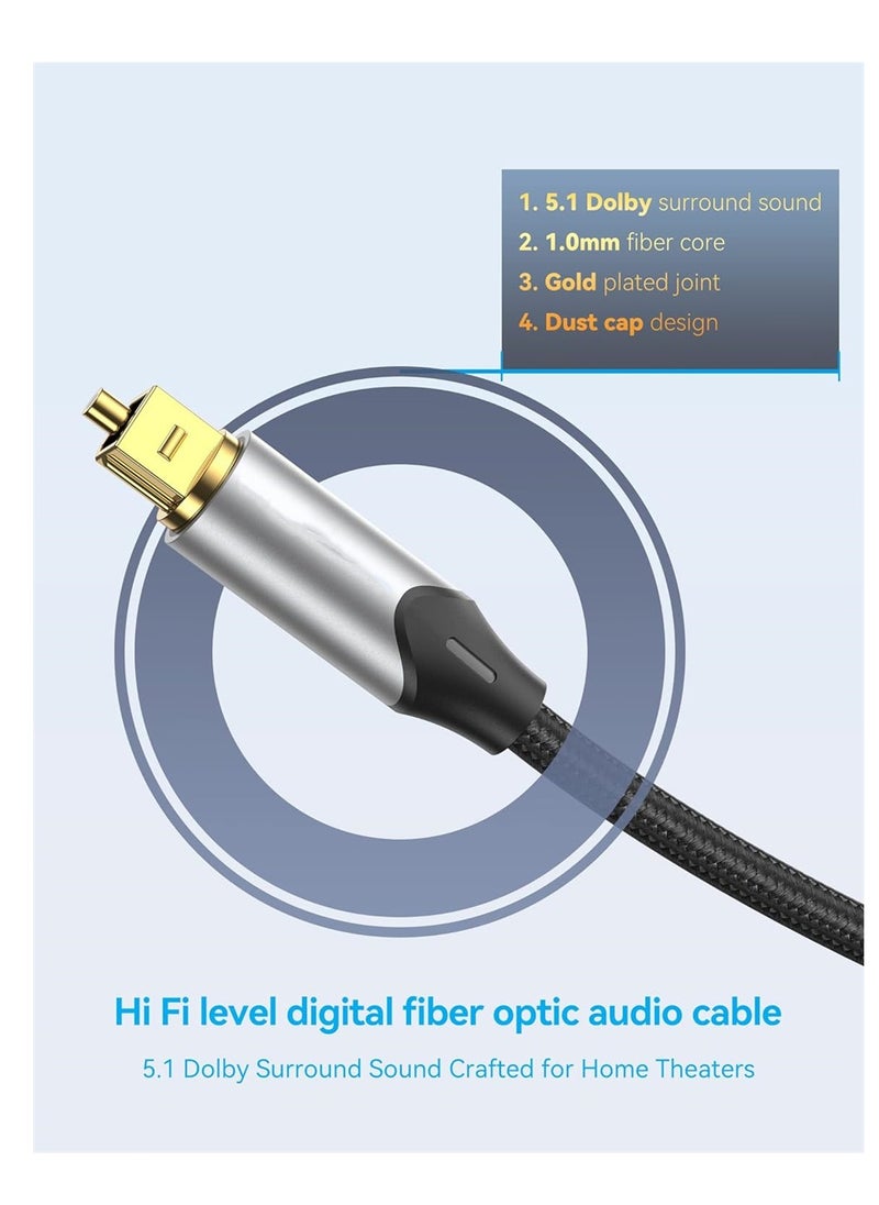 KASTWAVE - Digital Optical Audio Cable 3.3ft Nylon Braided Fiber, Slim Metal Case, Gold Plated Plug, Toslink Fiber Optic Audio Cable for Sound Bar TV PS4 S*msung Vizio Bose LG, 1 Pcs - Image 1