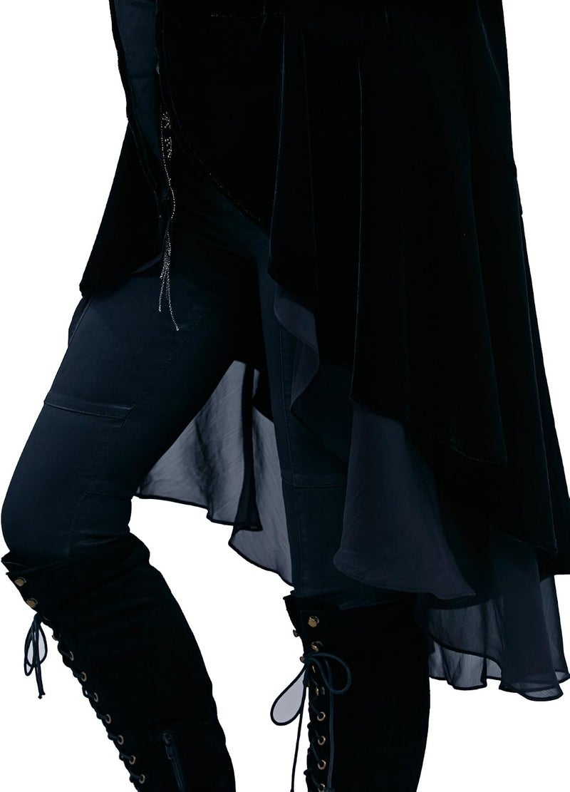 R.Vivimos Women's Ruffled Asymmetric Long Velvet Blazer Coat - Black - Image 5