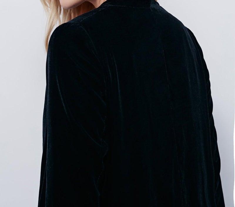 R.Vivimos Women's Ruffled Asymmetric Long Velvet Blazer Coat - Black - Image 4