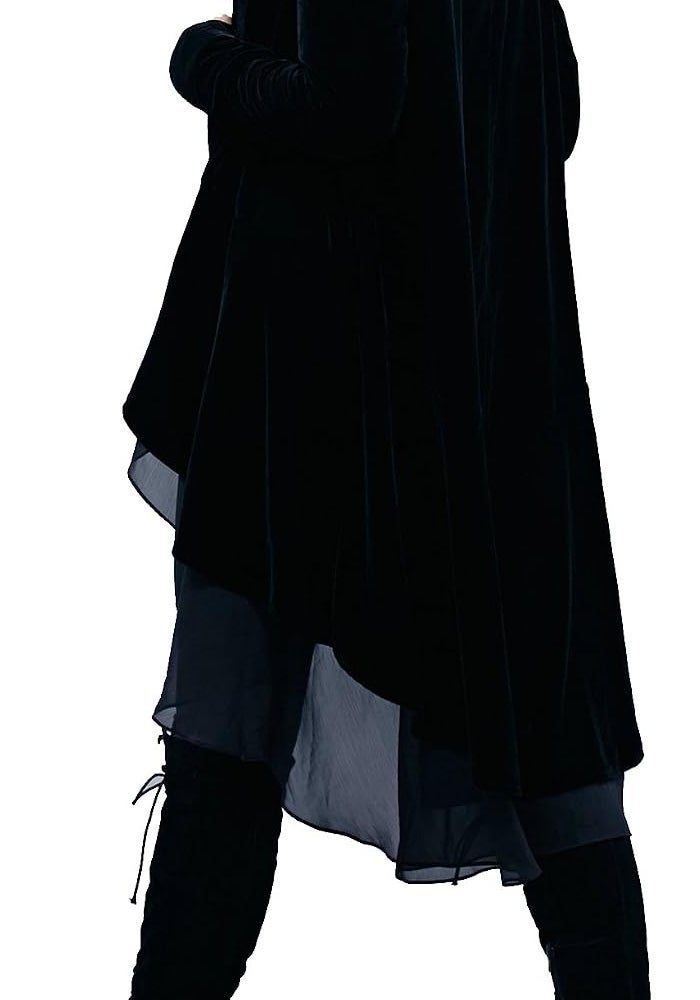 R.Vivimos Women's Ruffled Asymmetric Long Velvet Blazer Coat - Black - Image 2
