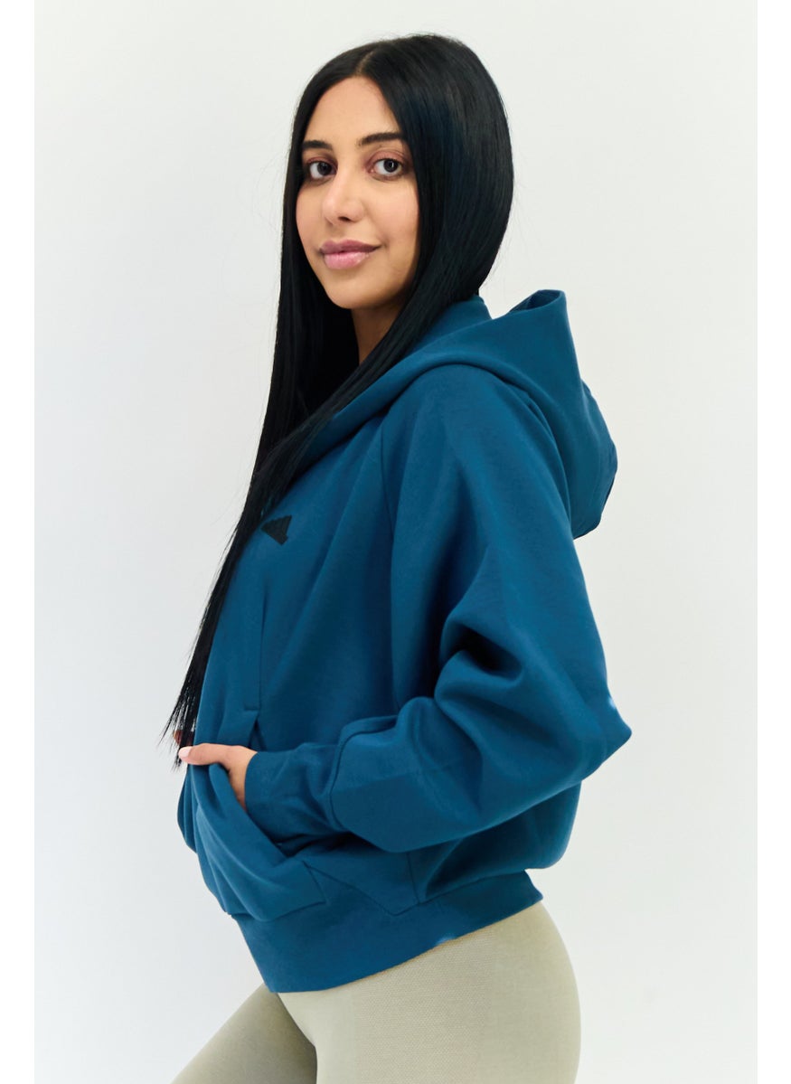 Adidas Women Sportswear Fit Long Sleeve Outdoor Hoodie, Dark Teal Blue  - Image 2