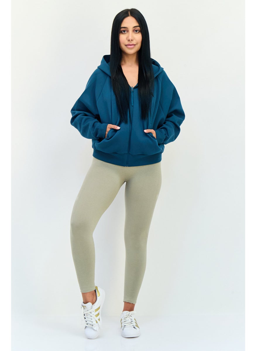 Adidas Women Sportswear Fit Long Sleeve Outdoor Hoodie, Dark Teal Blue  - Image 4