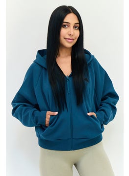Adidas Women Sportswear Fit Long Sleeve Outdoor Hoodie, Dark Teal Blue  - Image 1