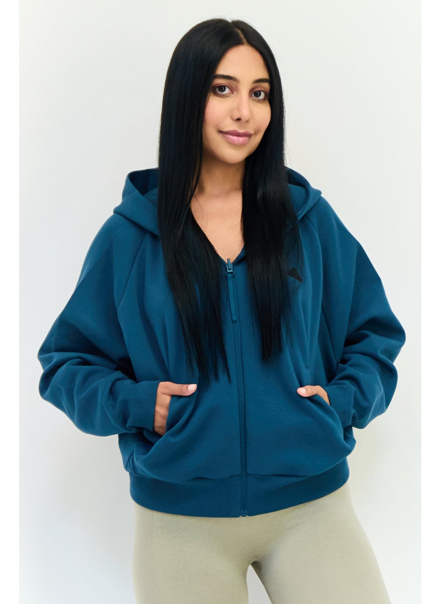 Adidas Women Sportswear Fit Long Sleeve Outdoor Hoodie, Dark Teal Blue  - Image 1