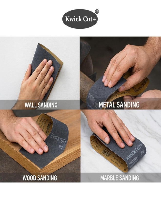 KWICK CUT + KWICK CUT+® 80 Grit Waterproof Abrasive Sheets | Pack of 4 | 120mm x 230mm (12cm x 23cm) | Silicon Carbide Sanding Sheets for Metal, Wood, Paint & Rust Removal | Electro Coated Emery Paper Sheets - Image 3