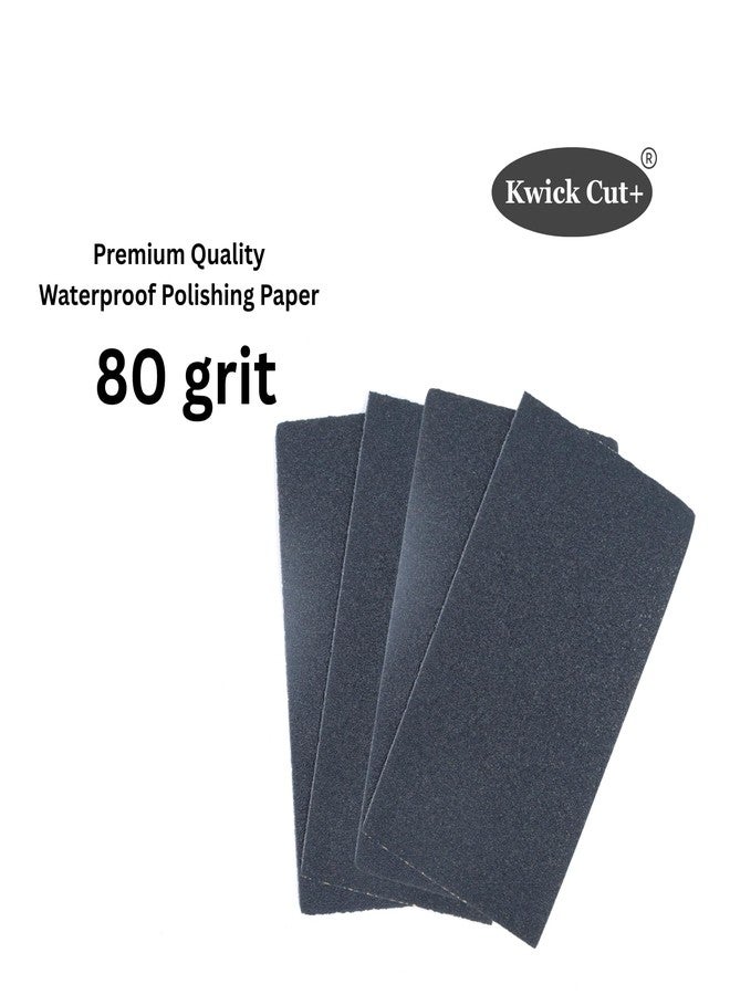 KWICK CUT + KWICK CUT+® 80 Grit Waterproof Abrasive Sheets | Pack of 4 | 120mm x 230mm (12cm x 23cm) | Silicon Carbide Sanding Sheets for Metal, Wood, Paint & Rust Removal | Electro Coated Emery Paper Sheets - Image 2