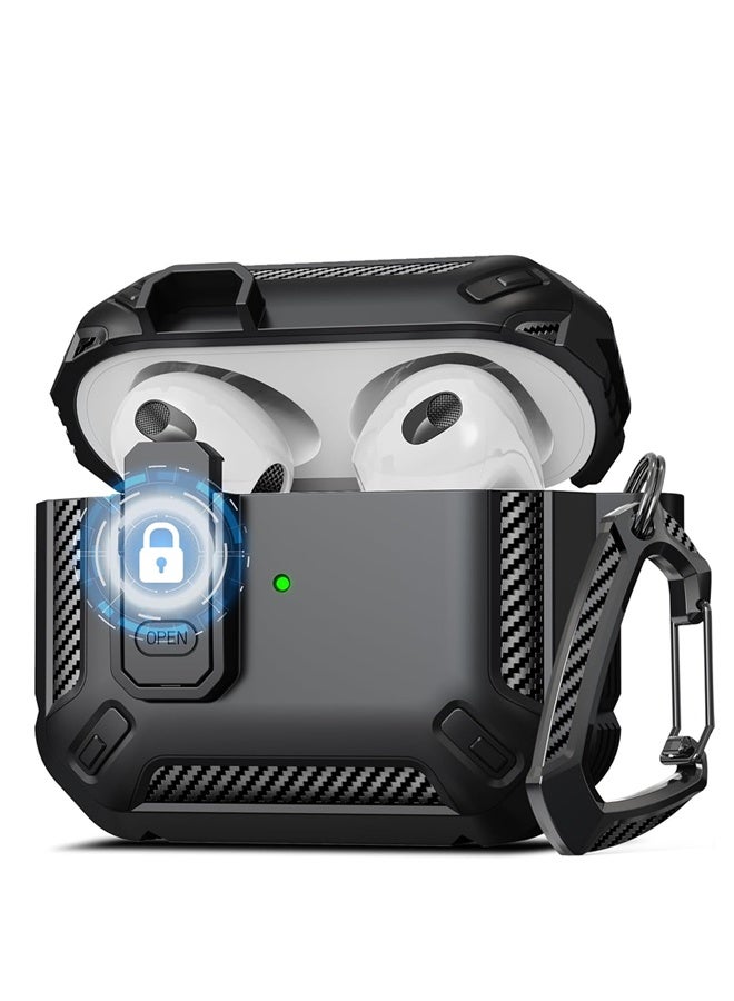 Airpods Pro 2 Generation Case Cover, Military Hard Shell Protective Armor with Lock, Front LED Visible, Black - Image 1