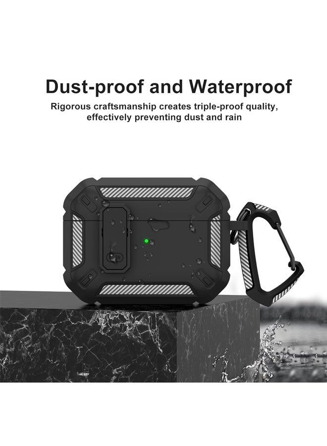 Airpods Pro 2 Generation Case Cover, Military Hard Shell Protective Armor with Lock, Front LED Visible, Black - Image 4