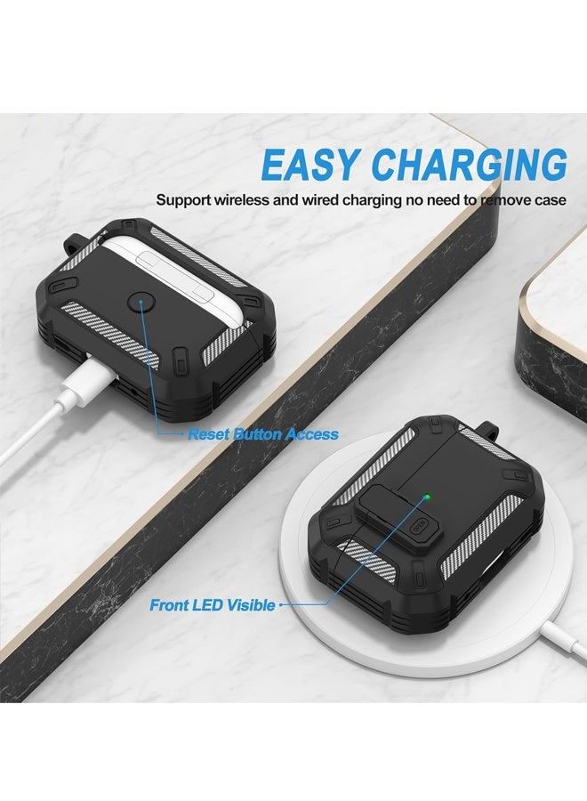 Airpods Pro 2 Generation Case Cover, Military Hard Shell Protective Armor with Lock, Front LED Visible, Black - Image 5