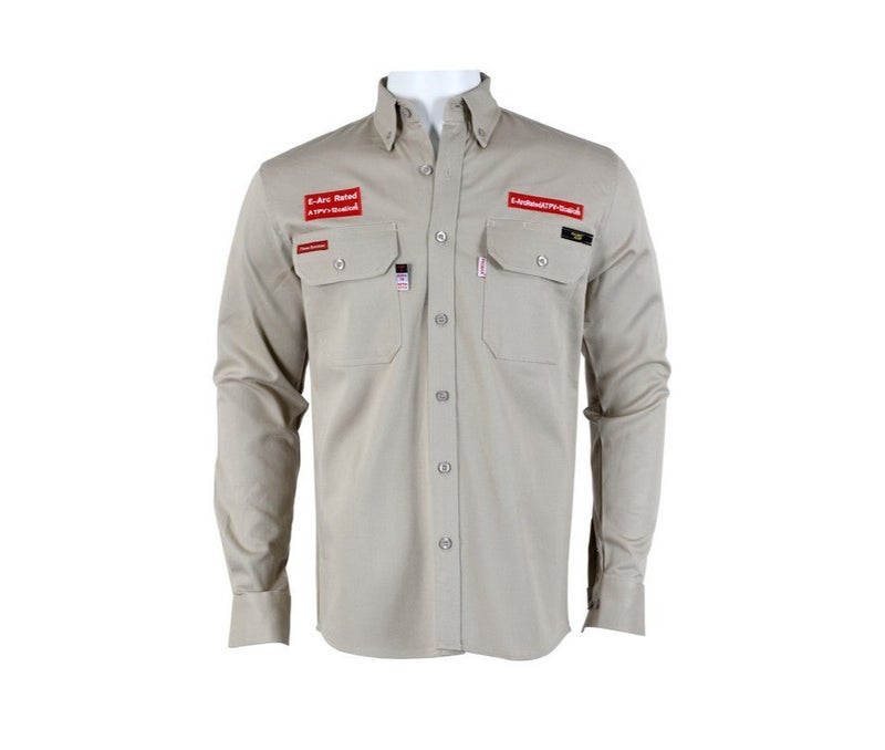 KOMY Fire Retardant Shirt HRC2, 12 CAL / CAT-2, 320 GSM, 88% Cotton, 12% Nylon, Mercerized Pre-Sharunk Fabric , PROBAN Fire Retardant 3/1 LHT -  KMFR420P - Beige - Image 2