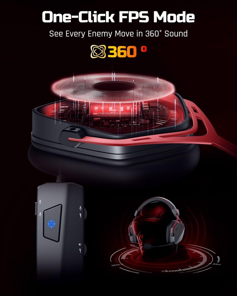 نوبو سماعة رأس HG03 USB-A للألعاب مع صوت محيطي 7.1 وصوت FPS، سماعات سلكية مع ميكروفون لإلغاء الضوضاء، تصميم مريح لأجهزة الكمبيوتر واللابتوب - أسود أحمر - Image 3
