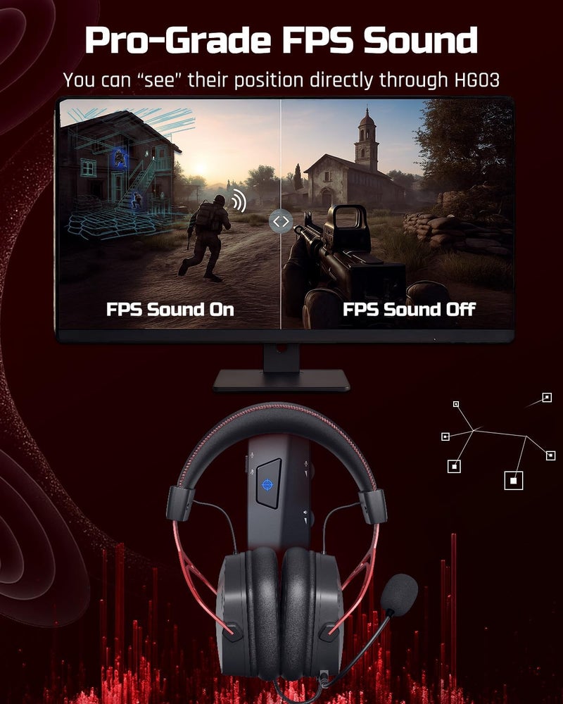 نوبو سماعة رأس HG03 USB-A للألعاب مع صوت محيطي 7.1 وصوت FPS، سماعات سلكية مع ميكروفون لإلغاء الضوضاء، تصميم مريح لأجهزة الكمبيوتر واللابتوب - أسود أحمر - Image 2