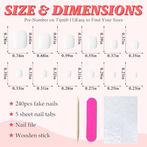 LuckForever 168pc Press on Toenails Women Fake Toe Nails with Glue Tabs, White Fake Toenails Press on Nails Short Square Acrylic Toe Nail Tips Glue on Toenails False Artificial Toe Nails Press ons - Image 3
