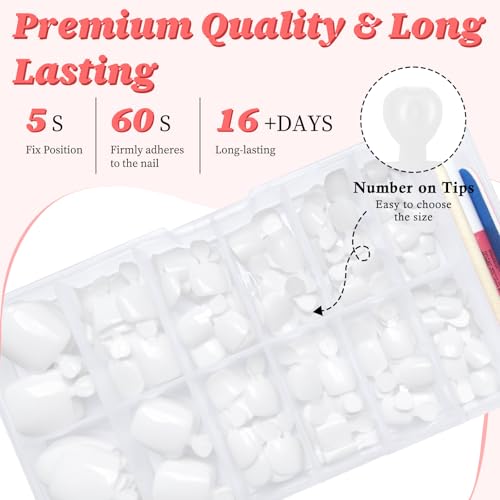 LuckForever 168pc Press on Toenails Women Fake Toe Nails with Glue Tabs, White Fake Toenails Press on Nails Short Square Acrylic Toe Nail Tips Glue on Toenails False Artificial Toe Nails Press ons - Image 4