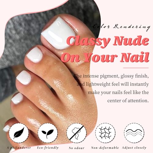 LuckForever 168pc Press on Toenails Women Fake Toe Nails with Glue Tabs, White Fake Toenails Press on Nails Short Square Acrylic Toe Nail Tips Glue on Toenails False Artificial Toe Nails Press ons - Image 2