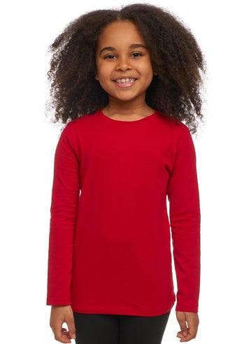 Red Basic Unisex Kids Seasonal Zero Collar Long Sleeve T-Shirt