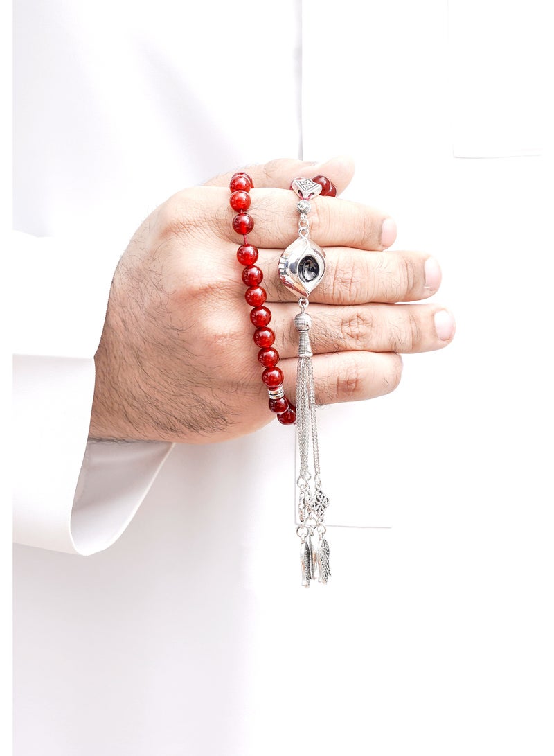 سبحتي  3 سبحة مع حجر عقيق و ندفة الثلج و سترين / 8 ملي - 45 خرز / الأجزاء المعدنية - Image 3