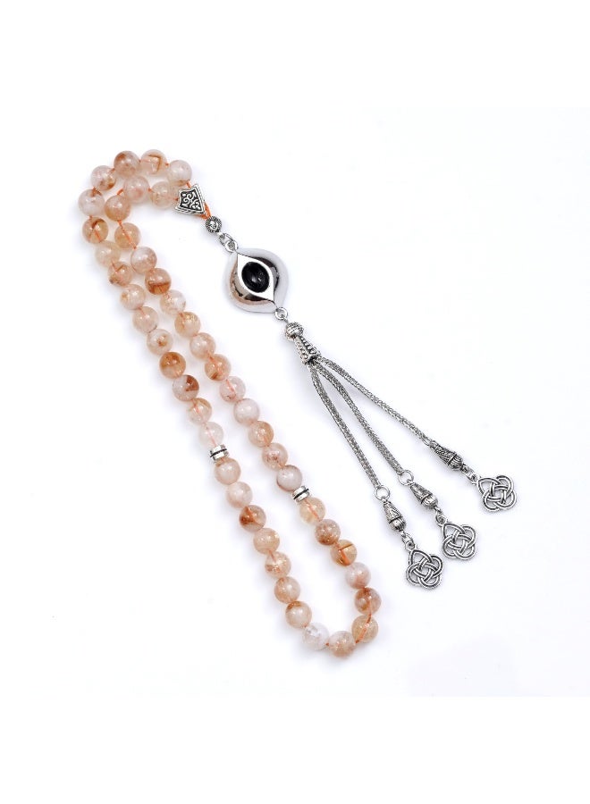 سبحتي  3 سبحة مع حجر عقيق و ندفة الثلج و سترين / 8 ملي - 45 خرز / الأجزاء المعدنية - Image 5