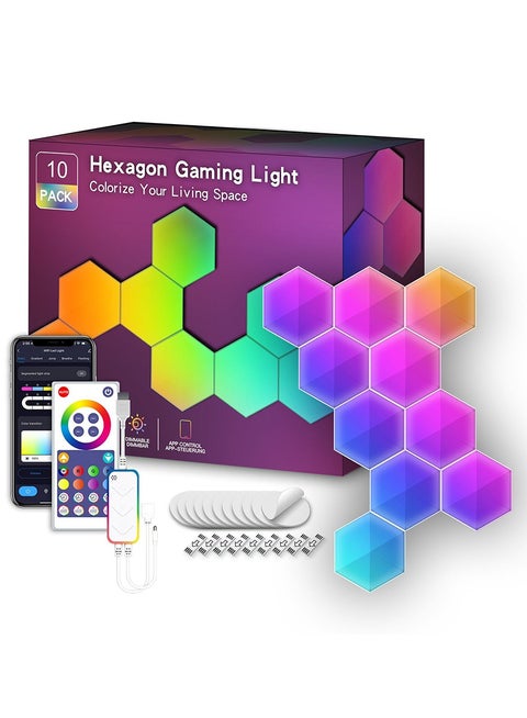 LED Hexagon Lights, Smart Hexagon Wall Lights App & Remote Control,LED Light Panels Gaming Lights for Wall Music Sync,DIY Geometry RGB Room Lights for Gaming Room Living & Bedroom Streaming,10 Panels