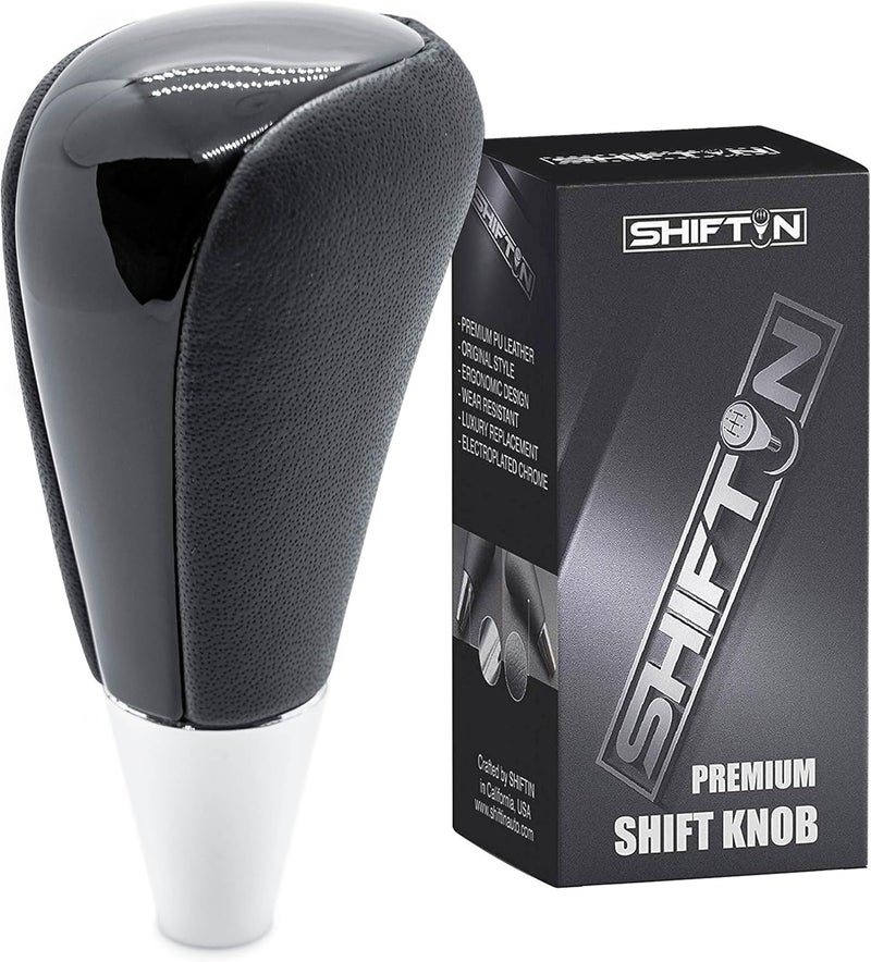 SHIFTIN مقبض نقل الحركة من الجلد والخشب لتويوتا أفالون يارس 4رانر لاند كروزر سيينا كامري سولارا تاكوما ولكزس ES300 ES330 GS300 GS400 GS430 SC300 SC400 (جلد أسود/أسود لامع) - Image 1