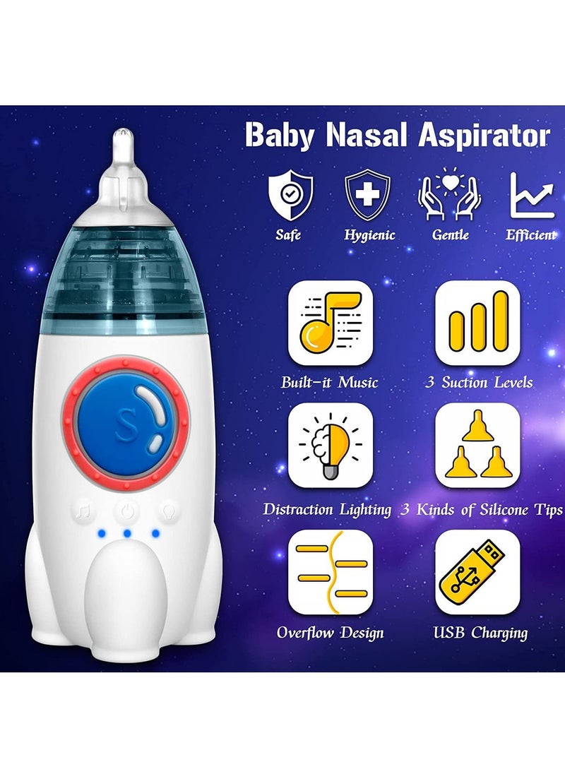 Arabest Nasal Aspirator for Baby, Electric Nose Aspirator for Toddler, Automatic Nose Cleaner with 3 Silicone Tips, Adjustable Suction Level, Music and Light Soothing Function(small rocket)  - Image 3