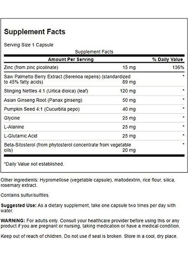 SWANSON Prostate Essentials Mineral And Herbal Supplement Promoting Prostate Health Support Zinc Andsaw Palmetto Formula Aiding Urinary Tract Flow And Bladder Control (90 Veggie Capsules) 1 Pack - Image 3