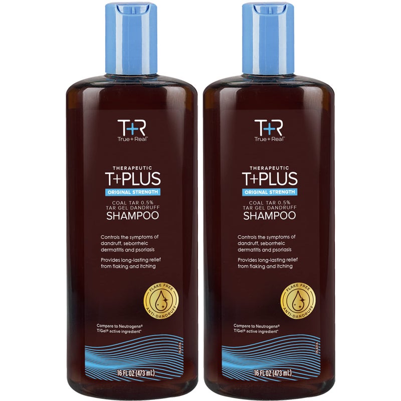 True+Real شامبو مضاد للقشرة جل القطران العلاجي الحقيقي + الأصلي 0.5% قطران الفحم، 16 أونصة سائلة، عبوة من 2 - Image 1