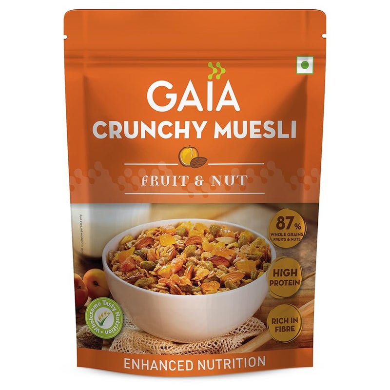 Gaia Crunchy Fruit and Nut Muesli 375 gm - The Deliciously Crunchy and Nutritious Breakfast Cereals Packed with Fibre, Iron and Antioxidants Serves As The Nourishing, Tasty Breakfast Option. - Image 1
