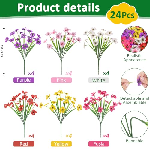 Besteek 24 Bundles Artificial Flowers for Outdoors Fake Silk Flowers UV Resistant Faux Plastic Plants for Outside Garden Patio Window Box Farmhouse Home Decoration Mixed Color - Image 3