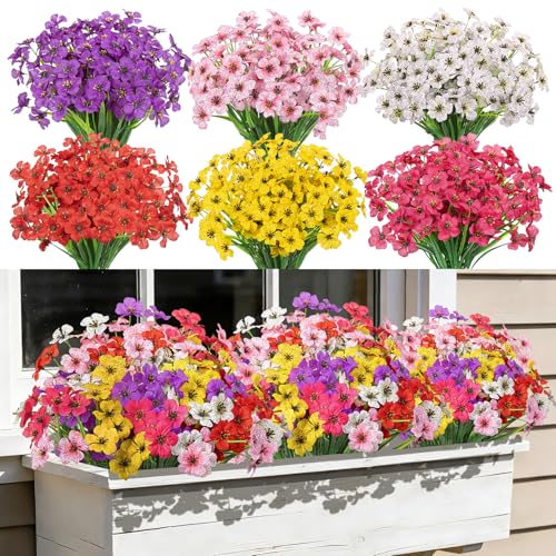 Besteek 24 Bundles Artificial Flowers for Outdoors Fake Silk Flowers UV Resistant Faux Plastic Plants for Outside Garden Patio Window Box Farmhouse Home Decoration Mixed Color - Image 1
