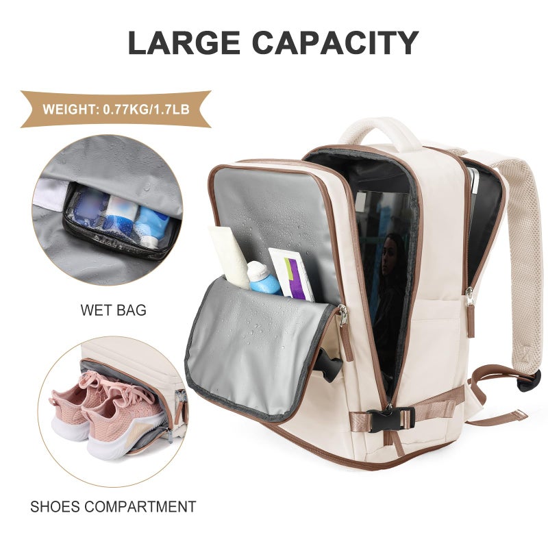 coowoz Travel Backpack For Women Men,Carry On Backpack,Hiking Backpack Outdoor Sports Rucksack Casual Daypack travel essentials(Beige Brown) - Image 5