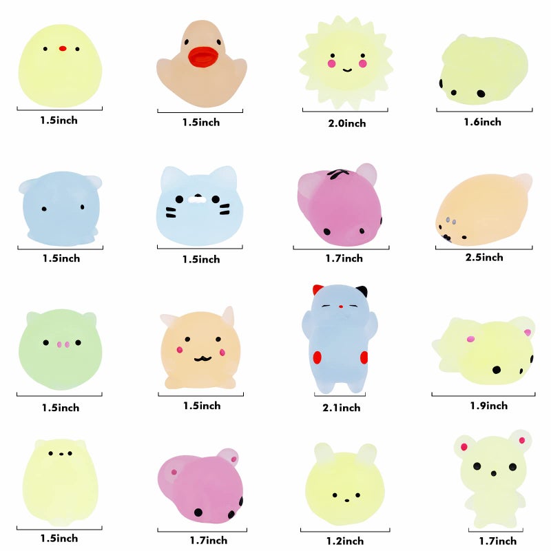 Outee 16 Pcs Mochi Toys Mini Mochi Animals Toys Glow in The Dark Toys Stress Relief Toys Bulk Mochi Cat Random Halloween Kids Party Favors for Goodie Bag Stuffers - Image 3
