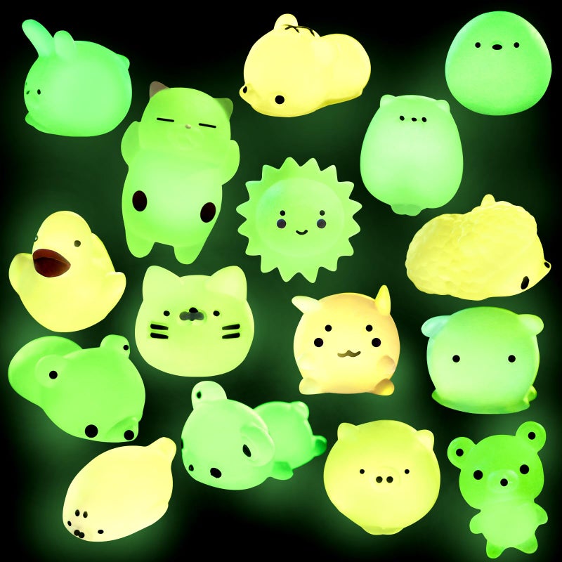 Outee 16 Pcs Mochi Toys Mini Mochi Animals Toys Glow in The Dark Toys Stress Relief Toys Bulk Mochi Cat Random Halloween Kids Party Favors for Goodie Bag Stuffers - Image 1