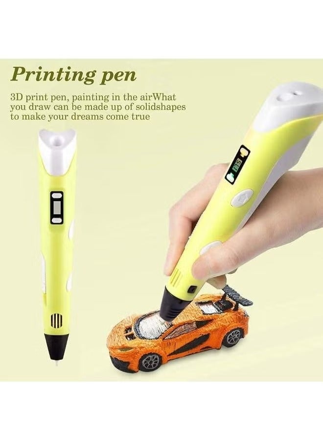 JAJEEK 3D Printing Pen with LCD Display for Kids, Supports 1.75mm PLA/ABS Filament, Adjustable Temperature & Speed, USB Powered Creative Drawing Tool – Safe, Easy-to-Use, Educational Toy for Boys & Girls, Perfect Arts & Crafts Gift (Yellow) - Image 4