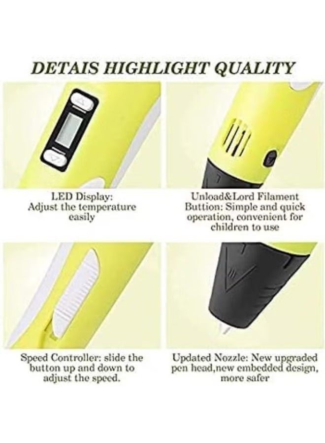 JAJEEK 3D Printing Pen with LCD Display for Kids, Supports 1.75mm PLA/ABS Filament, Adjustable Temperature & Speed, USB Powered Creative Drawing Tool – Safe, Easy-to-Use, Educational Toy for Boys & Girls, Perfect Arts & Crafts Gift (Yellow) - Image 2