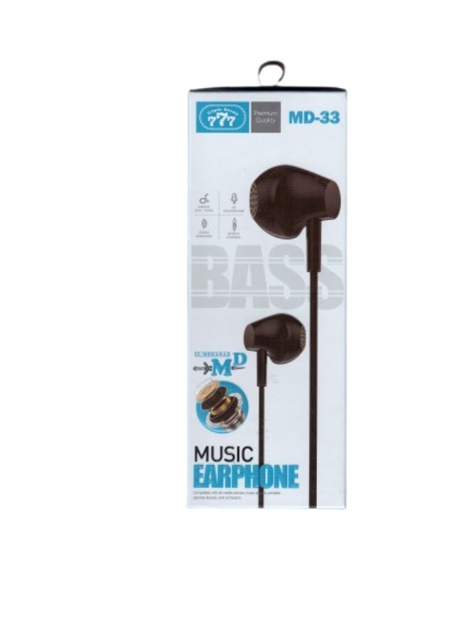 777 Triple Seven MD-33 Earphones - Powerful Bass with Built-in Microphone - Image 1