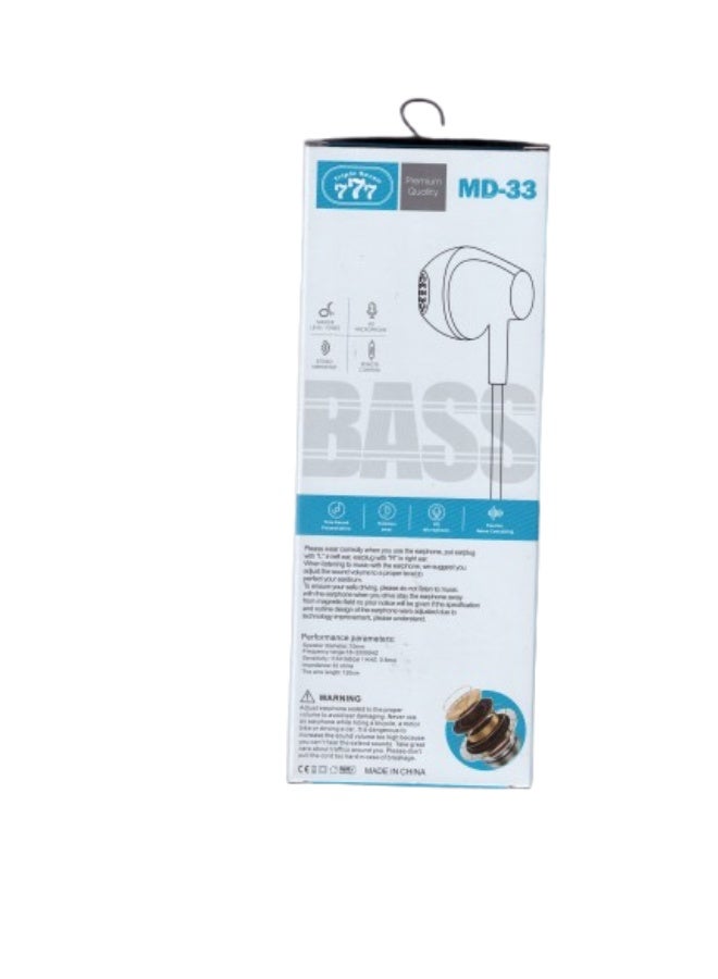 777 Triple Seven MD-33 Earphones - Powerful Bass with Built-in Microphone - Image 2