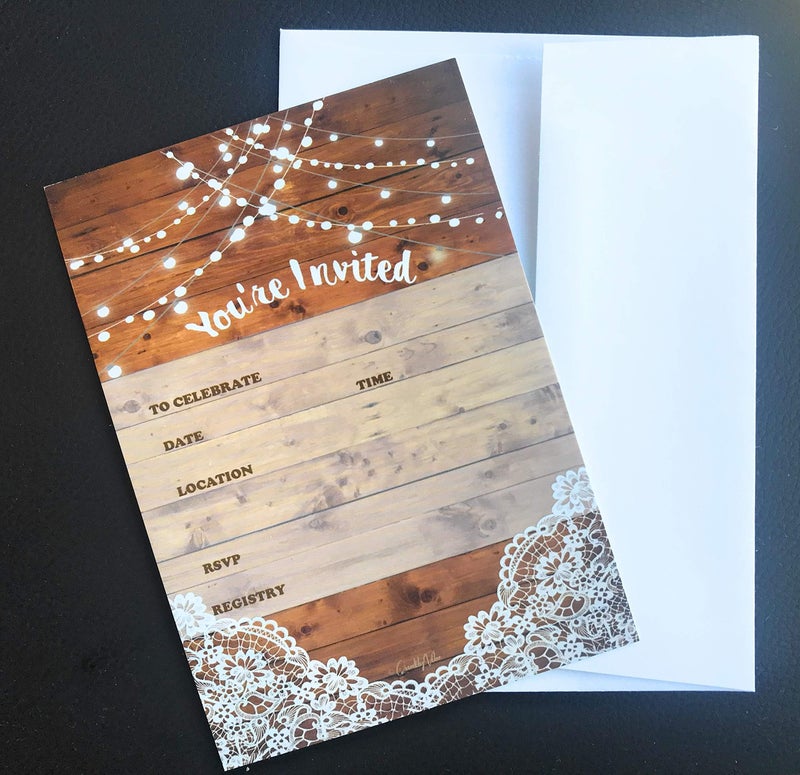 QualityVibe 25 rustic invitations & 25 envelopes for wedding, bridal shower, birthdays, engagements, bachelorettes This barn rustic invite style is also great for housewarming, retirement & rehersal parties. - Image 4