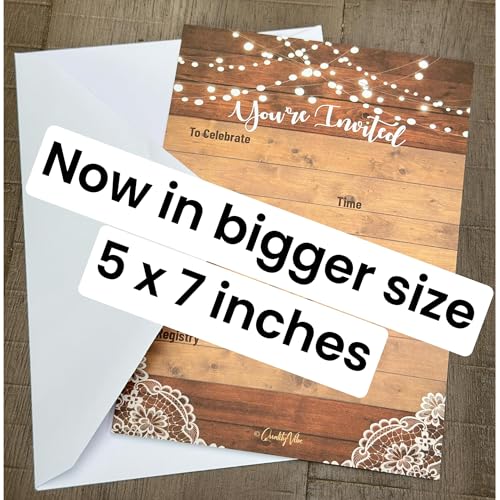 QualityVibe 25 rustic invitations & 25 envelopes for wedding, bridal shower, birthdays, engagements, bachelorettes This barn rustic invite style is also great for housewarming, retirement & rehersal parties. - Image 2
