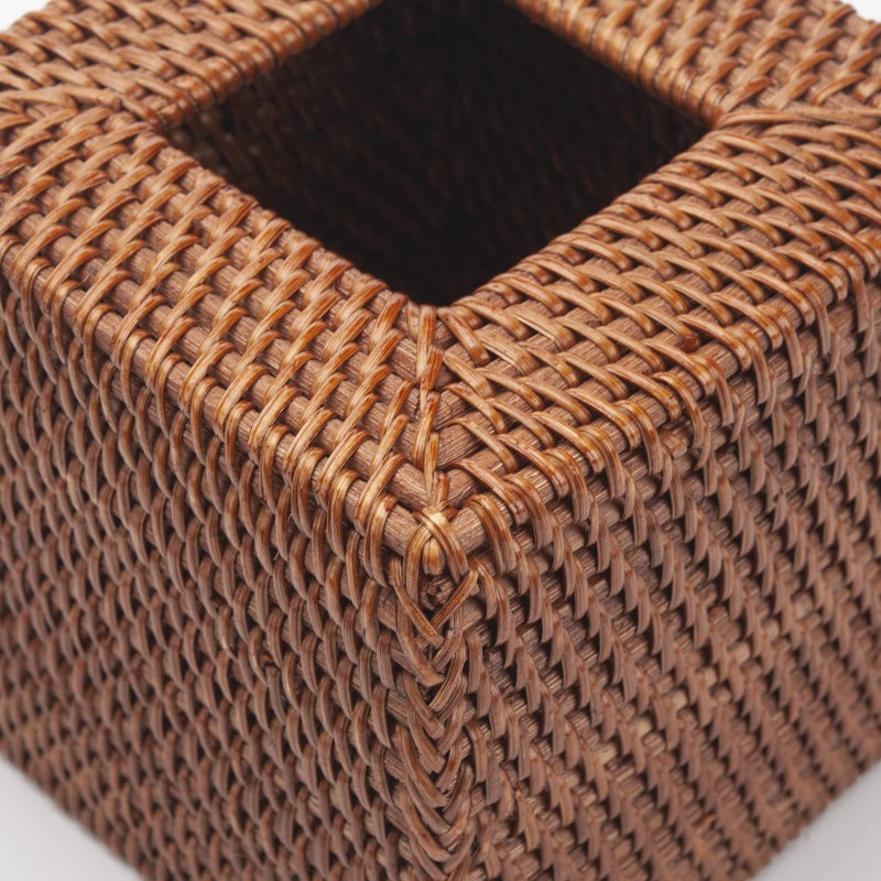 DECRAFTS Rattan Tissue Box Cover Natural Woven Facial Napkin Holder Square (Honey Brown, 5.5x5.5x5.9 Inch) - Image 3