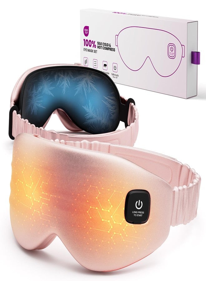 Azang 100% Silk Wireless Heated Eye Mask with Cooling, Relieves Dry Eye Syndrome and Puffy, Reduces Dark Circles, Adjustable Velcro Design and Washable Cover, Suitable for Travel & Gifts-Pink. - Image 1